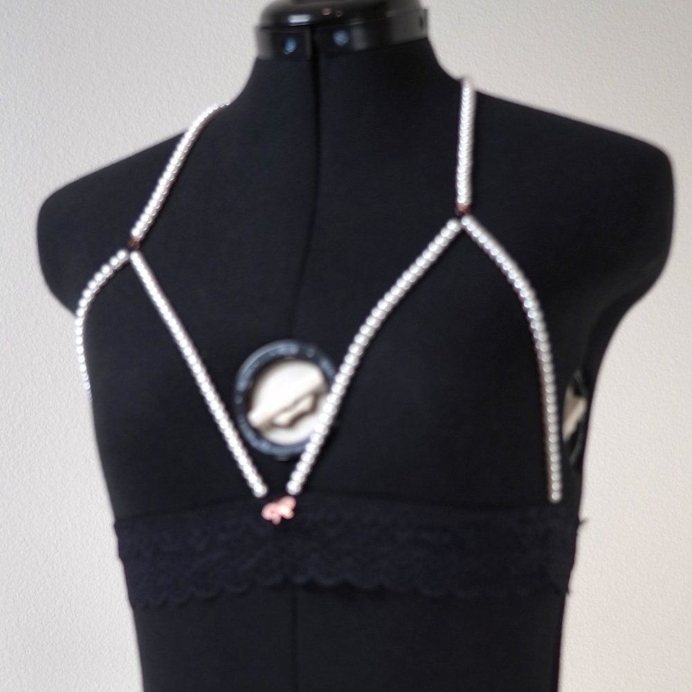 SAVAGE X FENTY String of Pearls Cupless Bralette, Women's XS-XL, White/Black